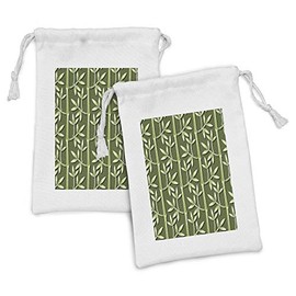 Lunarable Green Fabric Pouch Set of 2, Nature Themed Tree with Leaves Pattern Jungle Garden Inspired Print, Small Drawstring Bag for Toiletries Masks and Favors, 9" x 6", Olive Green and Apple Green