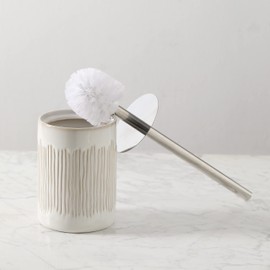 Motifeur Bathroom Accessories Ceramic Toilet Brush Set - Toilet Bowl Brush and Holder (Ivory White)