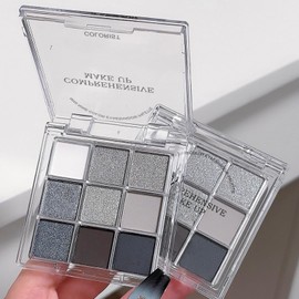 Professional 9-Shade Smoky Eyeshadow Palette - Matte & Shimmer Black/Gray Pigmented Makeup Palette with Dual- with Brushes ﻿