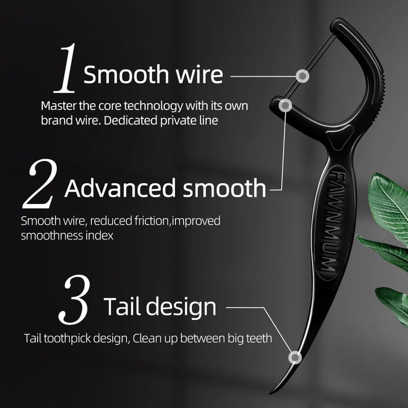 Fawnmum Dental Floss Picks 200Count (4-Pack),Bamboo Charcoal Twin-Line Design,Portable Travel