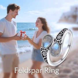 POPLYKE Sterling Silver Labradorite Filigree Spoon Ring Vintage Thumb Rings Boho Adjustable Open Ring Statement Jewelry Gifts for Women