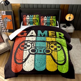 AILONEN Gamer Comforter Sets for Teen Boys, Gaming Bedding Sets Full Set,Video Game Bedspread,Game Duvet,Gamepad Bed Set,Controller Quilt Set,3 Piece 1 Comforter and 2 Pillowcases