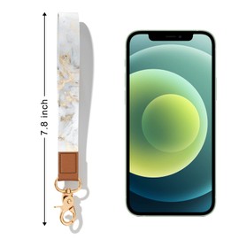 Hsxnam Wrist Lanyard Key Chain, Cute Wristlet Strap Keychain Holder for Women Men Keys ID Badges Phone Airpods, Gray Marble