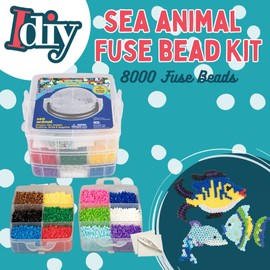 8,000 pc Summer Fuse Beads Super Kit w Sea Animal Pegboards & Templates- 12 Colors, 6 Peg Boards, Tweezers, Ironing Paper- DIY Art Craft Project, Kids Beach Ocean Party Favor Gift or Fun Camp Activity