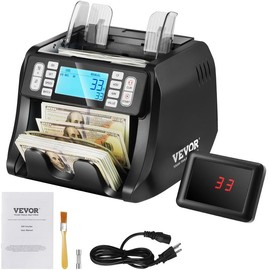 VEVOR Money Counter Machine, Bill Counter with UV, MG, IR and DD Counterfeit Detection, USD & EUR Cash Counting Machine with Large External Display for Small Business,Cash Counter with LCD Display:_Top-loading Type