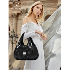 DIRRONA Women's Handbag Shoulder Bag Compact Tote Bag Casual Wrist Bag Waterproof PU Leather Women's Handbag Flower, black