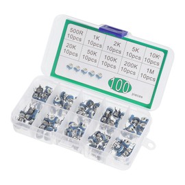 PATIKIL Variable Resistance Assorted Kit 100 Pieces 500R to 1M Ohm 10 Types Trimmer Potentiometer Adjustment Assortment Box for Electric
