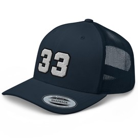 RIVEMUG Team Number 33 Embroidered Trucker Hat Curved Bill Mid Crown Adjustable Baseball Cap Navy