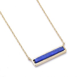 Lauren-Spencer Lapis Gemstone Necklace Horizontal Bar Brass Pendant Geometric Minimalist Semi Precious Organic Raw Stone Slice Jewelry Gift BN589BU-G