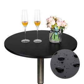 JISEN Cocktail Waterproof Round Table Topper Cap Polyester Fitted Stretchable Tablecloth Cover 36 Inch D-Black