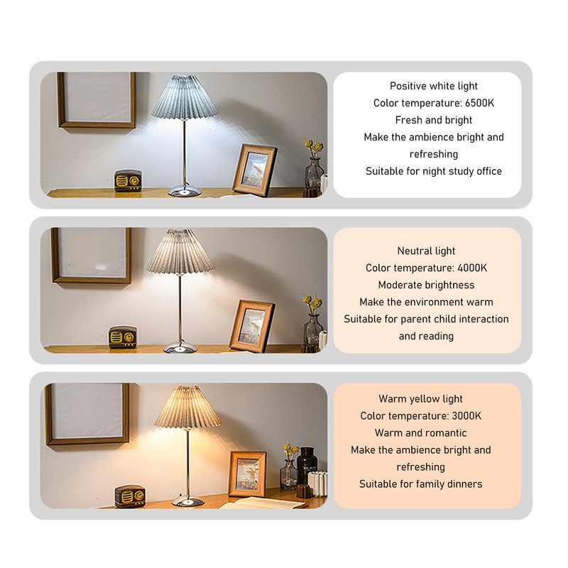 LED Table Lamp Metal Nightstand Bedside Lamp 3 Color with