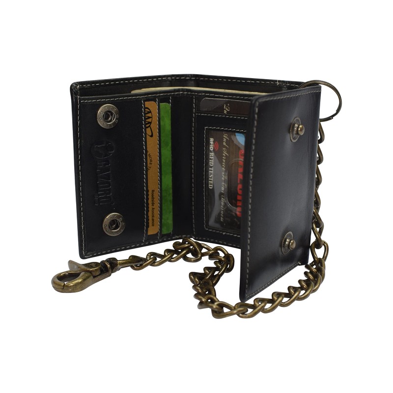 CAZORO RFID Blocking Men's Tri-fold Vintage Biker Vintage Buffalo Leather
