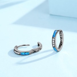 ZIPPICE Opal Earrings Women's 925 Sterling Silver Hoop Earrings Opal Hoop Earrings Small Silver Earrings Zircon Earrings Opal Jewellery Gifts for Women Wife Girls 15 mm, Sterling Silver