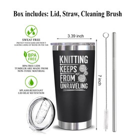 VDGifts Knitting Keeps Me From Unraveling Tumbler - Engraved Stainless Steel - 20oz Insulated Travel Mug - Funny Knitter Mug - Knitting Gift - Yarn Lover - Grandma Gift