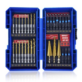 Handree 30pcs Impact Bit Set, Screwdriver Bit Set 11pcs, Hex Shank Drill Bit Set 16pcs, Step Drill Bit 3pcs, High Speed Steel Materialand Titanium Coating, S2 Alloy steel Bits with Index Box