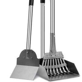 Dog Pooper Scooper, Tray Rake and Spade 3 Pack Poop Scoop Adjustable Long Handle Metal with Bin for Pet Waste Removal, No Bending Clean Up for Large and Small Dogs