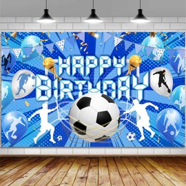 Soccer Birthday Party Decorations Banner Backdrop, Blue Large Football Banner Boy Men Birthday Party Decorations Supplies, Soccer Sign Poster Background Decor 72X44 Inch