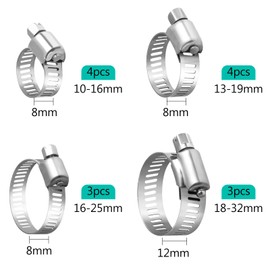 MIAHART Small Hose Clamps Assorted Pack of 14 Adjustable Hose Clamp 10-32mm Assortment Stainless Steel Hose Clamp for Flexible Hose Lines Worm Drive Pipes (4 Sizes)