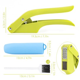 Garlic Press 2 in 1 Garlic Press and Garlic Slicer, Garlic Cutter with Garlic Peeler and Cleaning Brush, Professional Garlic Crusher for Garlic and Ginger