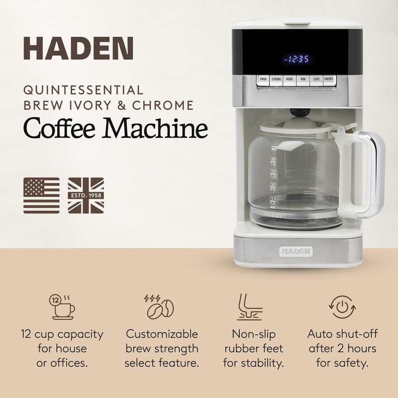 HADEN Quintessential 12 Cup Coffee Maker with120 Minute Keep Warm,