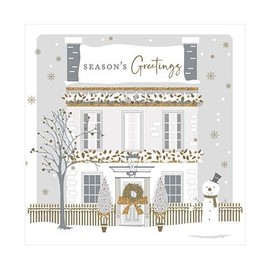 Eurowrap Pack of 12 Assorted White Kraft Christmas Cards Silver Home and Car, 2 Designs Season's Greetings and Merry Christmas Eco Friendly Packaging 100% Recyclable