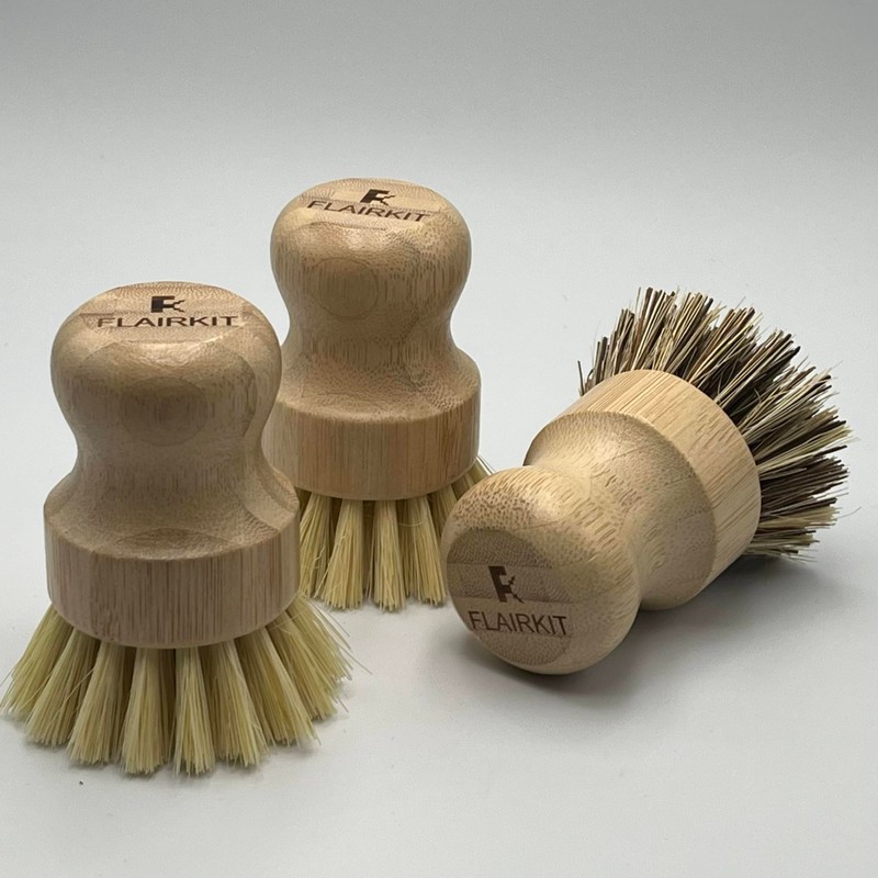 Bamboo Mini Scrub Brush Coconut Bristles Pot Brushes Dish ScrubberPlastic