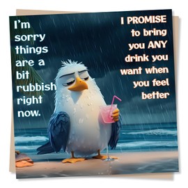 Lighthearted Support Card For a Loved One - I'm Sorry Things Are A Bit Rubbish Right Now - Get Well Soon - I Promise To Bring You Any Drink - For a Friend, Best Friend, Bestie, Partner