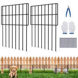 Animal Barrier Fence Stakes, 17in (H) x 5.4ft (L) No Dig Garden Decorative Rustproof Metal Defense Fence, 25 Pack Dog Rabbits Blocker Fence for Outdoor Yard with Cable Ties and Cutting Plier