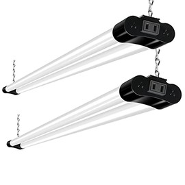 hykolity 2 Pack 4FT Linkable LED Shop Light for Garage, 4400lm, 4FT 42W Utility Light Fixture, 5000K Daylight LED Workbench Light with Plug, Hanging or Surface Mount, Black - ETL