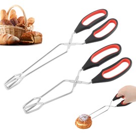 2Pcs Stainless Steel Scissor Tongs Cooking Scissor Tongs Food Tongs Kitchen Tongs Kitchen Baking Bread Food Tong Barbecue Grilling Tongs Tool for Flipping Food(Black+red,Size:9/11inch)