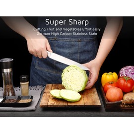 Hollory 8 Inch Slicing Knife, German High Carbon Stainless-Steel Blade and Full Tang Handle, Super Sharp Slicer Knife for Carving Slicing Cutting of Meat Vegetables and Fruits-Silver