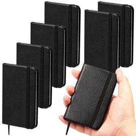 Qeeenar 6 Pcs Hardcover Leather Pocket Notebook 4 x 2.5 Inch Small Notebook 50 Sheets Hardcover Mini Notepad Tiny Lined Journal for Office Home School Writing Supplies (Black)