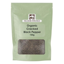 Organic Cracked Black Pepper (Coarse Ground) 100g by Manor Springs Organic