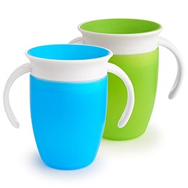 Munchkin Miracle 360 Sippy Cup, Trainer Toddler Cup, BPA Free Baby & Toddler Cups w.Handles, Non Spill Cup, Dishwasher Safe Baby Cup, Leakproof Childrens Cup, 6+ Months - 7oz/207ml, 2 Pack, Blue/Green