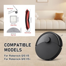 DianSung Replacement Accessories for Roborock Q10 X5 / Q10 X5+ Robot Vacuum Cleaner Replacement Parts, 1 Main Brush, 6 Wipes, 4 Side Brushes, 4 HEPA Filters