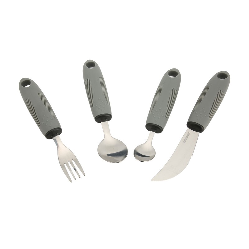 4pcs Adaptive Utensils Knife Fork Spoons Weighted Wide Handles Grey