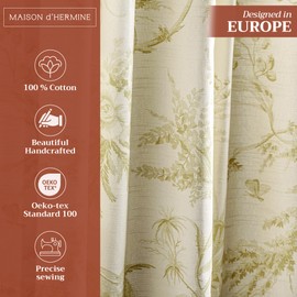 Maison d'Hermine Curtains for Living Room 100% Cotton 124 inch Length One Panel Window Toile Curtains for Bedroom with Loop & Rod Pockets, Gifts for Mothers Day (Paradise Sage, 50" W x 124" L)