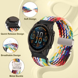 SeNool QuickFit 20mm Straps for Garmin Fenix 8 43mm/Fenix 7S Pro Solar/Fenix 7S/ Fenix 6S/Fenix 6S Pro/Fenix 5S, Nylon Braided Wristbands Watch Band for Garmin Descent Mk3S/Descent Mk3Si - Rainbow