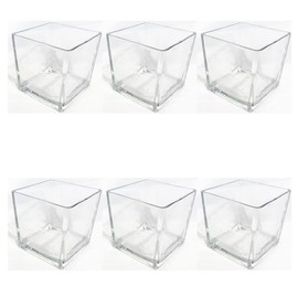 Glass Flower Vase, Square Centerpiece, Clear, 4 x 4 x 4 inches,6 Pack