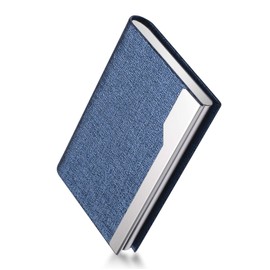 FACATH Business Card Holder - Luxury PU Leather Name Card Holder & Stainless Steel Multi Card Case, Slim Metal Pocket Card Holder Wallet Credit Card ID Case/Holder with Magnetic Shut - Blue