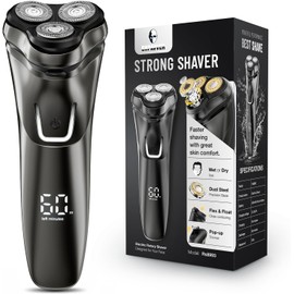 Electric Razor for Men Cordless: Wet/Dry Rotary Shaver Waterproof - USB Fast Charging & Sensitive Skin Care - Pop up Trimmer & Precision Blades Classic Black