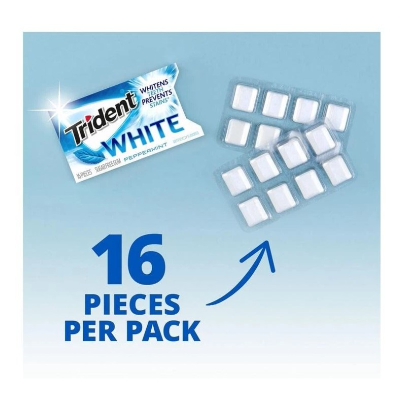 Trident White Peppermint GUM - Pack of 9 - Sugar