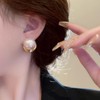 Gold Large Pearl Stud Earrings for Women Trendy Freshwater Round