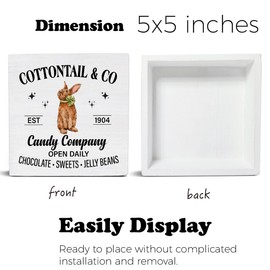 Easter Decor Easter Bunny Wooden Sign, Easter Decorations for the Home, Easter Wooden Plaque Block Sign Rustic Home Kitchen Decor 5 x 5 Inches