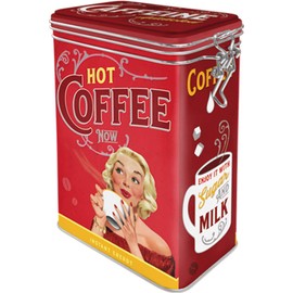 Nostalgic-Art Retro Coffee Tin 1.3 Litre Hot Coffee Now - Gift Idea for Nostalgia Fans Tin Tin with Aroma Lid Vintage Design