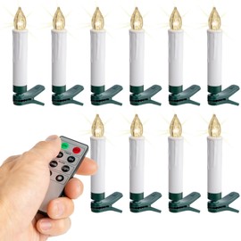 West Ivory Set of 10, 3.5" Mini LED Clip-On Flickering Candles w/Remote Control, Flameless Wax Drip, Timer Function, Battery Operated, for Festive Holidays, Christmas Trees, Wreaths, Decor, Ornaments