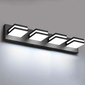 IZORRO LED Modern Bathroom Lights Fixtures(4-Light,Dimmable,360°Rotate),Matte Black Acrylic Wall Lighting,Vanity Lights for Bathroom Over Mirror - 6000k 24In （No Assembly Required）