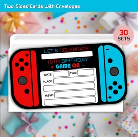 XIAOPNN Video Game 10th Birthday Party Invitation for Boys, 10 Years Old Kids Games Birthday Party Supplies, 30 Cards With 30 Envelopes