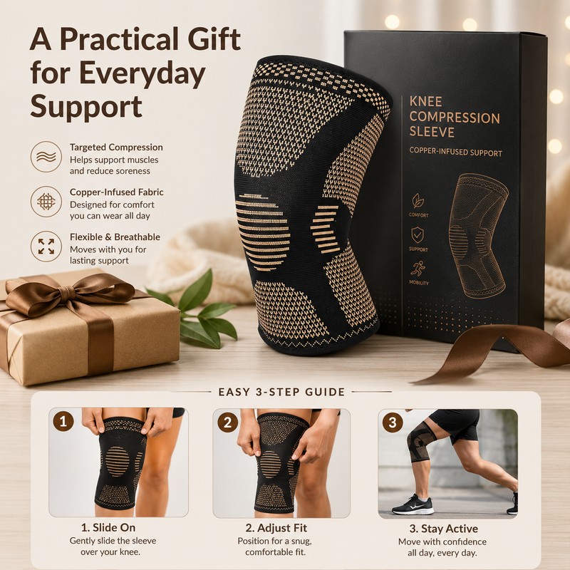 Copper Knee Compression Sleeve for Support – Lightweight Nylon Knee