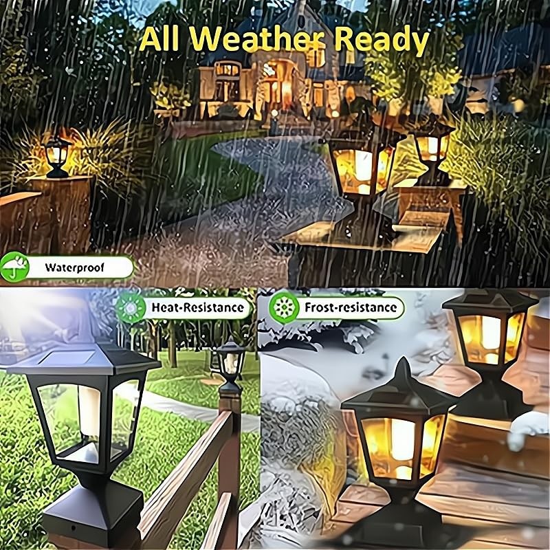 2-Pack Solar Fence Post Lights with Flickering Flame – Waterproof